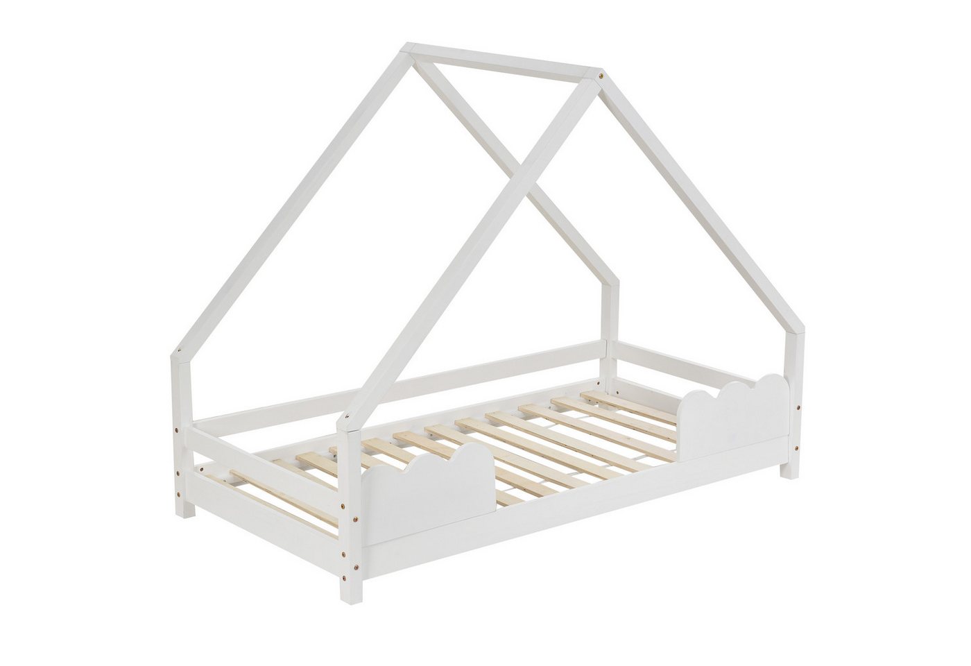 SOFTWEARY Kinderbett Hausbett mit Rollrost (90x200 cm), Holzbett aus Kiefer, Einzelbett von SOFTWEARY