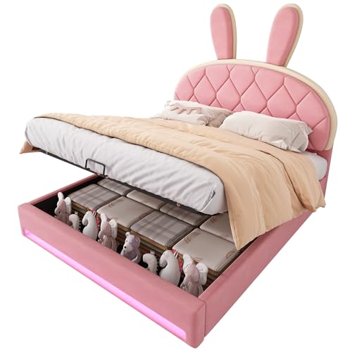 SOFTWEARY Kinderbett mit LED-Beleuchtung und Stauraum, Polsterbett mit Kopfteil und Lattenrost, Doppelbett, Samt SOFTWEARY Kinderbett mit LED-Beleuchtung und Stauraum, Polsterbett mit Kopfteil und Lattenrost, Doppelbett, Samt von SOFTWEARY