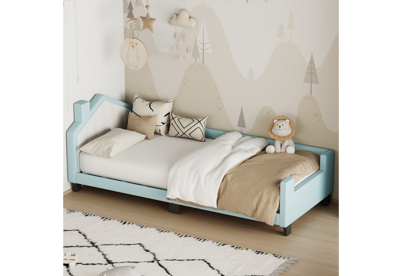 SOFTWEARY Kinderbett mit Lattenrost und Kopfteil (90x200 cm), Jugendbett, Polsterbett, Kunstleder von SOFTWEARY