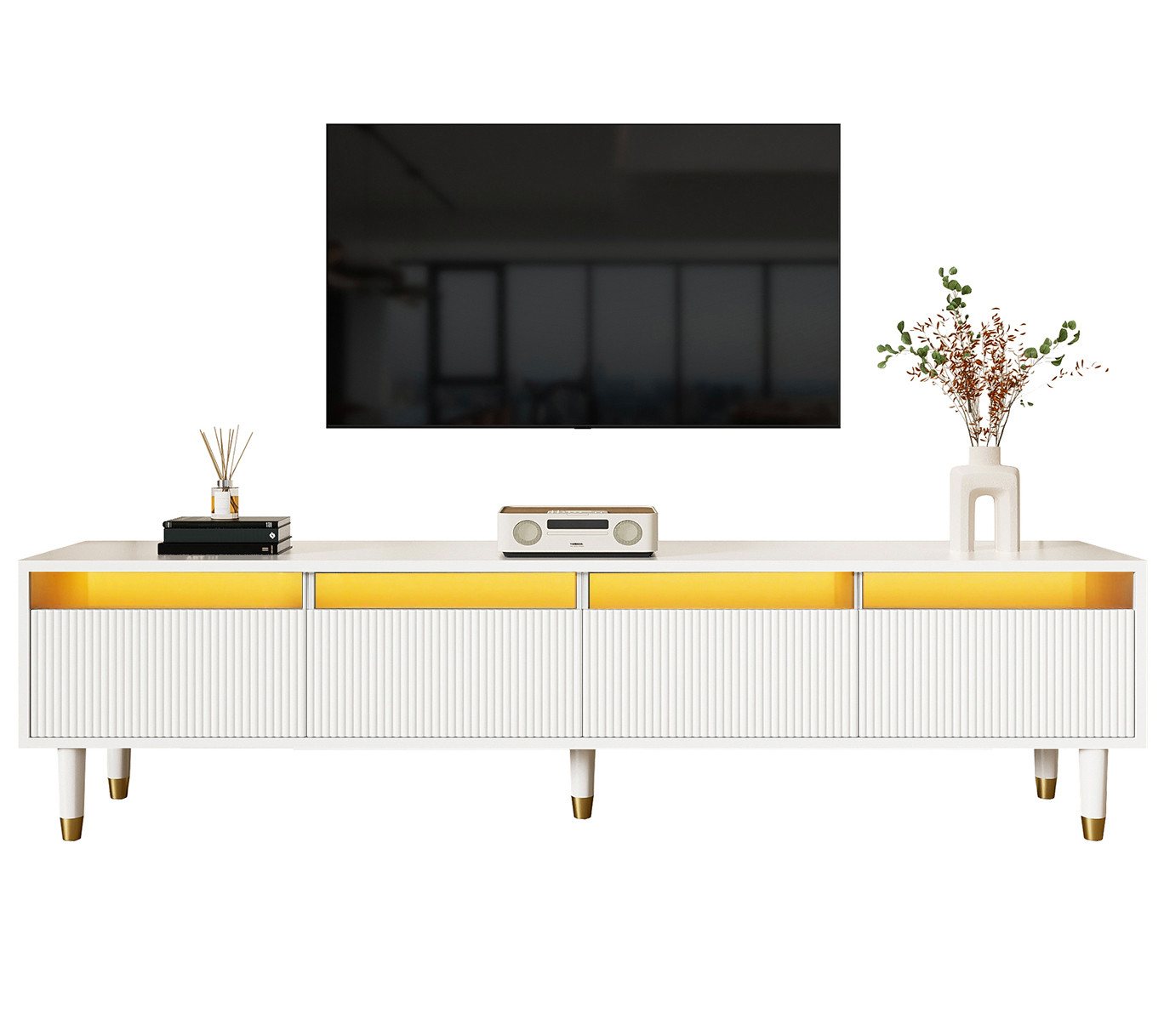 SOFTWEARY Lowboard Breite 178 cm (Mit LED-Beleuchtung), TV-Schrank, 4 Schubladen, stehend, matt von SOFTWEARY