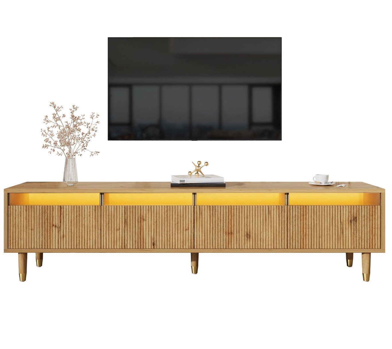 SOFTWEARY Lowboard Breite 178 cm (Mit LED-Beleuchtung), TV-Schrank, 4 Schubladen, stehend, matt von SOFTWEARY