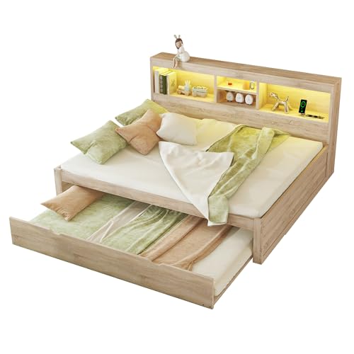 SOFTWEARY Massivholzbett mit Gästebett und LED-Beleuchtung, Doppelbett mit Lattenrost, Holzbett, Jugendbett, Kiefer, 140x200 cm SOFTWEARY Massivholzbett mit Gästebett und LED-Beleuchtung, Doppelbett mit Lattenrost, Holzbett, Jugendbett, Kiefer, 140x200 cm von SOFTWEARY
