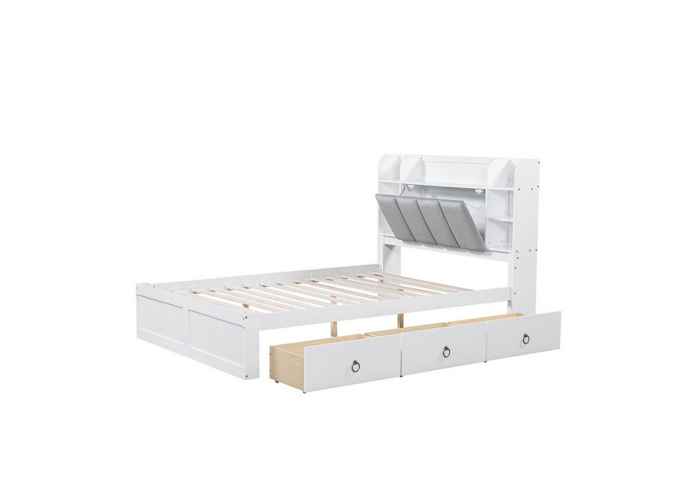 SOFTWEARY Massivholzbett mit Lattenrost, Kopfteil und Stauraum (140x200cm), Doppelbett aus Kiefer, Jugendbett von SOFTWEARY