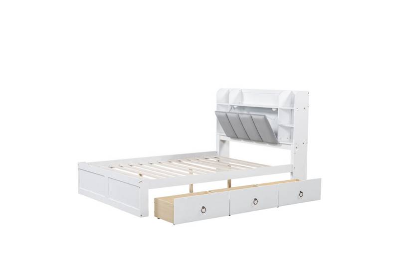 SOFTWEARY Massivholzbett mit Lattenrost, Kopfteil und Stauraum (140x200cm), Doppelbett aus Kiefer, Jugendbett von SOFTWEARY