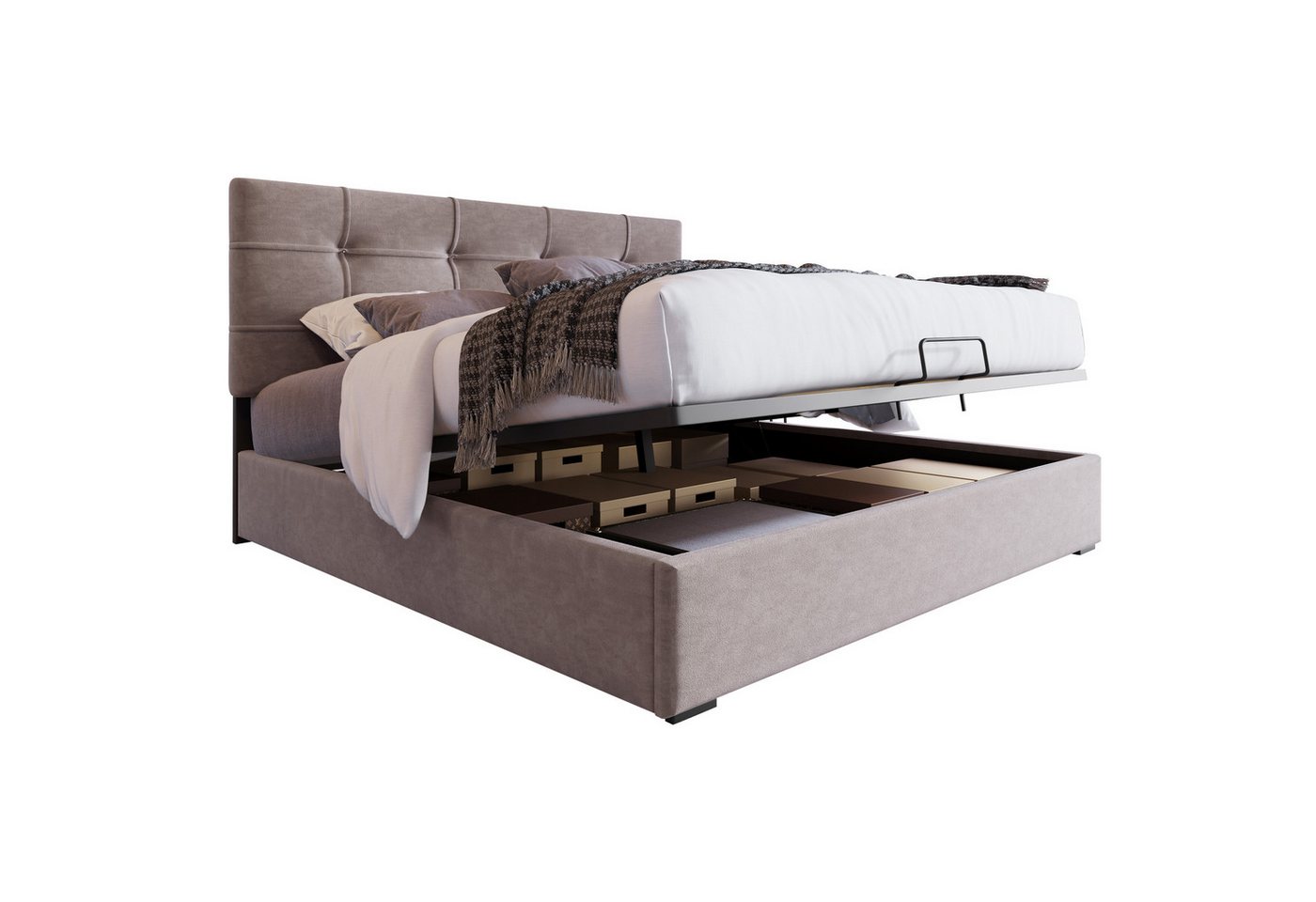 SOFTWEARY Polsterbett (Doppelbett mit Lattenrost und Bettkasten, 140x200 cm), Kopfteil höhenverstellbar, Samt von SOFTWEARY