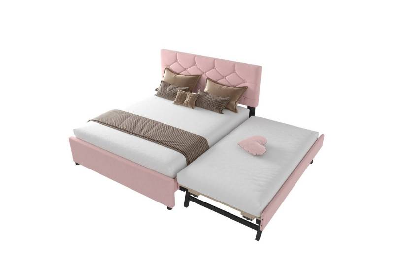 SOFTWEARY Polsterbett mit Gästebett und Lattenrost (140x200 cm), Doppelbett, Samt von SOFTWEARY