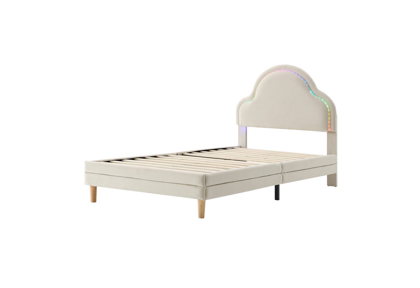 SOFTWEARY Polsterbett mit LED-Beleuchtung (90x200 cm), Einzelbett mit Kopfteil und Lattenrost, Jugendbett, Samt von SOFTWEARY