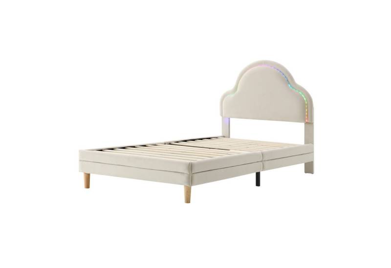 SOFTWEARY Polsterbett mit LED-Beleuchtung (90x200 cm), Einzelbett mit Kopfteil und Lattenrost, Jugendbett, Samt von SOFTWEARY