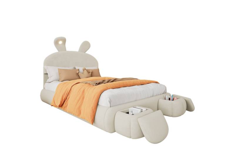 SOFTWEARY Polsterbett mit LED-Beleuchtung und Sitzhocker (140x200 cm), Doppelbett mit Stauraum, Samt von SOFTWEARY