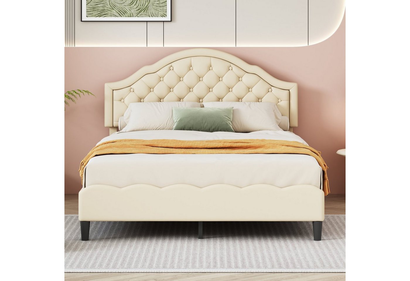 SOFTWEARY Polsterbett mit Lattenrost (140x200 cm), Doppelbett mit gepolstertem Kopfteil, Kunstleder von SOFTWEARY