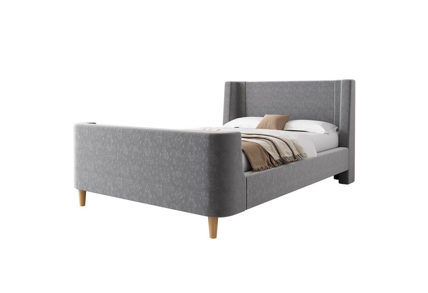 SOFTWEARY Polsterbett mit Lattenrost (90x200 cm), gepolsterter Kopfteil, Einzelbett, Samt von SOFTWEARY