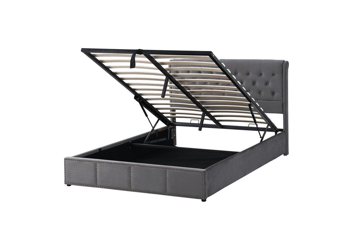 SOFTWEARY Polsterbett mit Lattenrost und Stauraum (180x200 cm), Doppelbett mit gepolstertem Kopfteil, Samt von SOFTWEARY