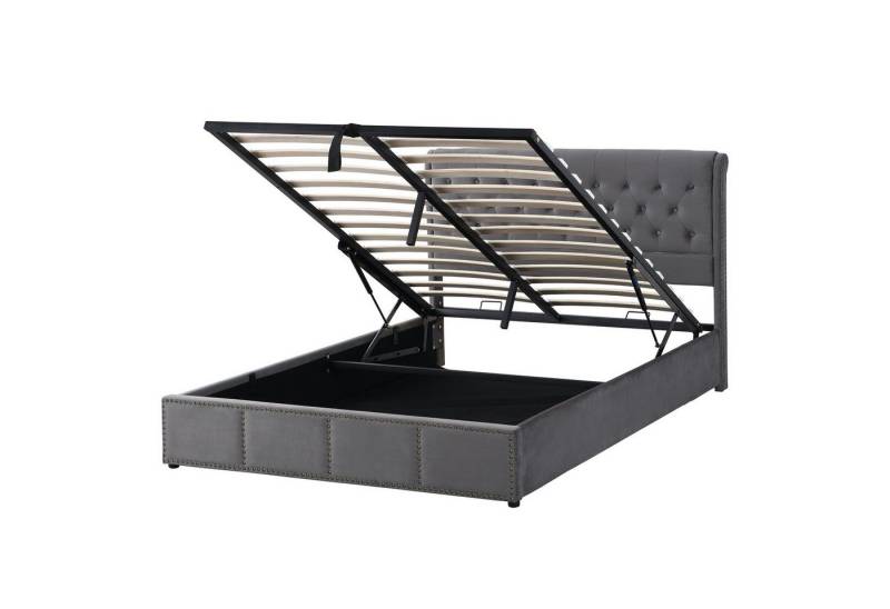 SOFTWEARY Polsterbett mit Lattenrost und Stauraum (180x200 cm), Doppelbett mit gepolstertem Kopfteil, Samt von SOFTWEARY