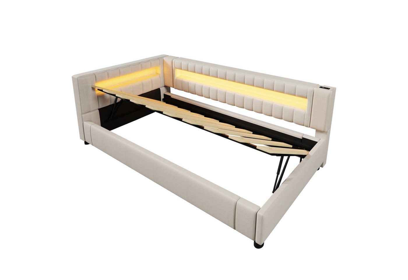 SOFTWEARY Schlafsofa mit LED-Beleuchtung und Stauraum, 90x200 cm, Einzelbett mit Lattenrost, Polsterbett, Leinen SOFTWEARY Schlafsofa mit LED-Beleuchtung und Stauraum, 90x200 cm, Einzelbett mit Lattenrost, Polsterbett, Leinen von SOFTWEARY