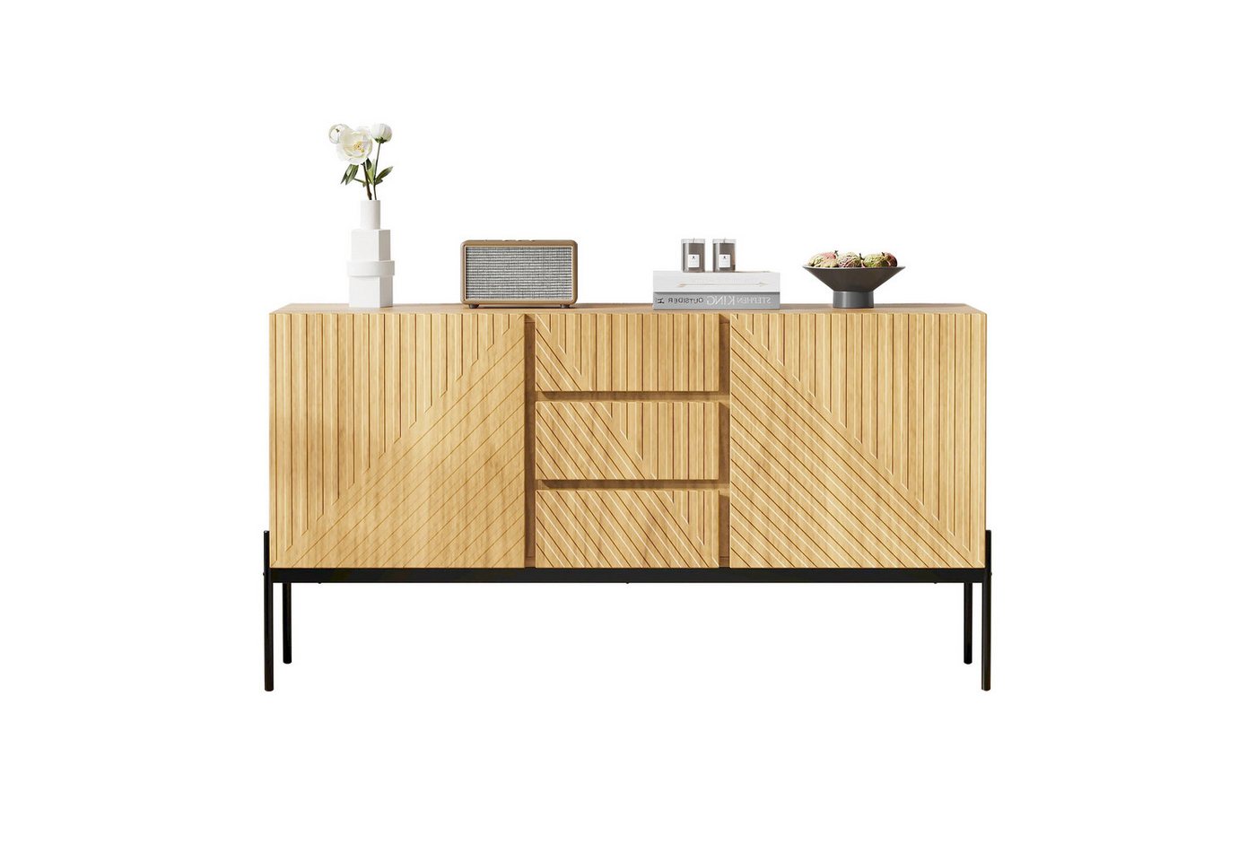 SOFTWEARY Sideboard (Breite 140 cm, mit 3 Schubladen), Metallfüße von SOFTWEARY