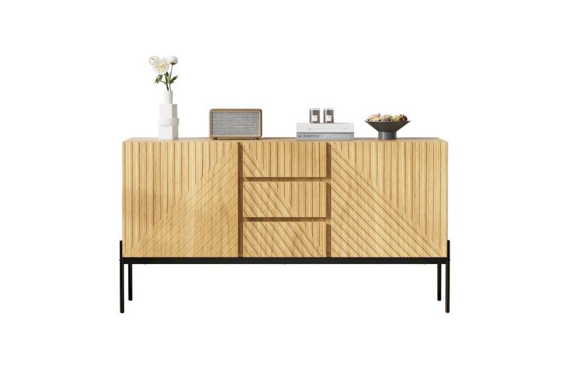 SOFTWEARY Sideboard (Breite 140 cm, mit 3 Schubladen), Metallfüße von SOFTWEARY