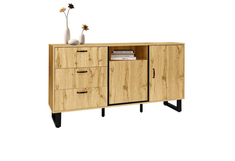 SOFTWEARY Sideboard Breite 150 cm, Wohnzimmerschrank, Mehrzweckschrank, Küchenbuffet von SOFTWEARY