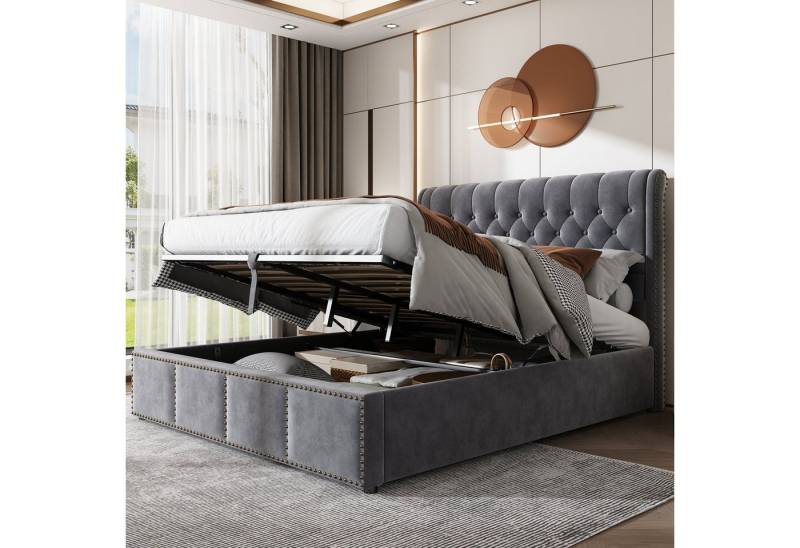 SOFTWEARY Stauraumbett Doppelbett mit Lattenrost und Bettkasten (180x200 cm), gepolsterter Kopfteil, Samt von SOFTWEARY