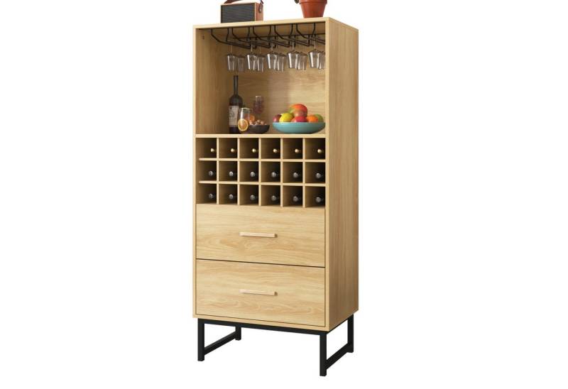 SOFTWEARY Weinschrank mit Weinglashalter (mit Schubladen) Großes Weinregal für 18 Fächern von SOFTWEARY