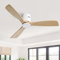 Ventilateur de plafond Sofucor CC - 3 pales en bois - Moteur réversible silencieux - Télécommande - Sans lumière - 132 cm - Blanc-jaune von SOFUCOR