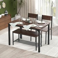 Soges - Home Essgruppe Set 4 Stück Küche Esszimmer Tischsets für 4 Personen Moderner Holztisch mit 2 Stühlen und Einer Langen Bank Platzsparendes von SOGES