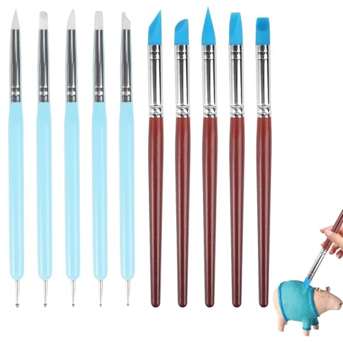 10 Stück Silikon Pinsel，Modellierwerkzeug,Ton，Werkzeug,Modelierwerkzeugset,Gummi Modellierung，Werkzeug Dotting Tool Gummi Malerei Pinsel Für Keramik Skulptur Malerei Nail Art DIY Handwerk Nagelkunst von SOGHO