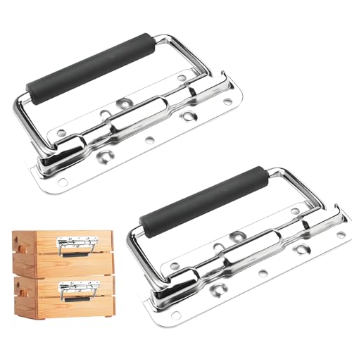 2 Stück Klappgriff,Tragegriff,Gefedert Kistengriff,Hardware Boxen Gefedert Kistengriff,Griff,Für Kisten Kistengriff Klappgriff Edelstahl Hardware Boxen Mit Isolierter Gummigriffabdeckung (140mm) von SOGHO