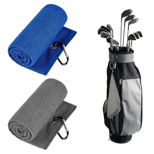 2 Stück Mikrofaser-Golf-Handtücher Mit Waffelmuster,Golf Handtuch,Golf Handtuch Personalisiert,Mit Karabiner-Clip,Golfhandtuch Für Golftaschen Für Herren,Dreifach Gefaltetes Golf-Handtuch-Set von SOGHO