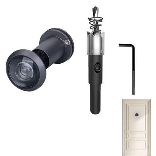 200° Weitwinkel Optische Glaslinsen,Türspion Mit Sichtschutz,Bohrloch Ø 16mm Messing Spion Mit Bohrer,Türspione,Türspion Ohne Bohren,Tür Spion,Für 35-60mm Dicke Türen (Mattschwarz) von SOGHO