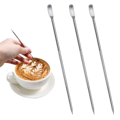 3 Stück Latte Art Pen,Latte Art Stift,Latte Art,Kaffee Kunst Stift,Spice Pen,Edelstahl Kaffee Fancy Stitch Kaffee Geschnitzt Stick,Latte Stift Für Cappuccino Latte Espresso Dekorieren von SOGHO