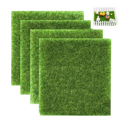 4 Stück Kunstrasen Miniaturgarten,15x15cm Kunstrasen Teppich,Miniatur Rasen Dekoration,Künstliche Moos Miniatur,Kunstrasen Zum Basteln Für Miniatur-Ornament, Garten, Puppenhaus, Gras Zum Basteln von SOGHO