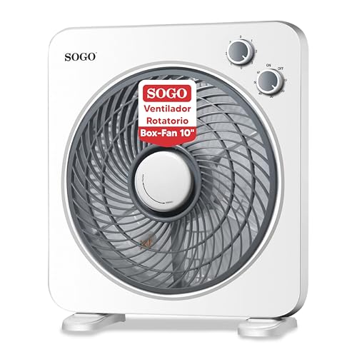 SOGO FanBox SS-21125 Tisch- oder Bodenventilator mit 3 Geschwindigkeitsstufen, geräuscharm, Timer bis zu 1 Stunde, 5 Flügel, und rotierender Diffusor (33 x 35 cm) von SOGO