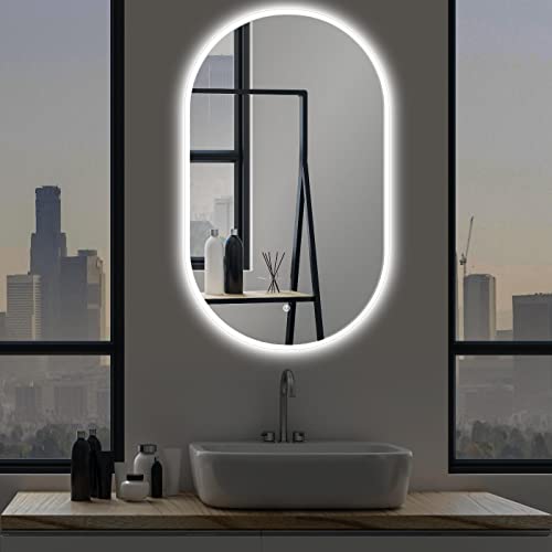 SOGOO® LED Wandspiegel oval 50 x 90 cm mit Mattglas, einfach Montage, Ovaler Badspiegel, Spiegel mit Beleuchtung von SOGOO
