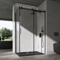 Doporro® Duschkabine Eckdusche 100x100x195cm Duschabtrennung schwarz 8mm ESG-Sicherheitsglas Klarglas Schiebetür inkl.Nano-Beschichtung Ravenna19 von SOGOOD