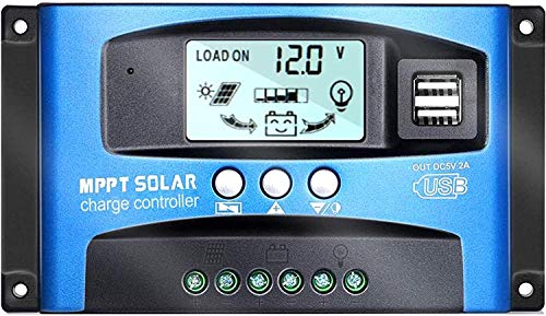 SOGTICPS MPPT Solar Laderegler 100A 12V/24V Autofocus Tracking Sonnenkollektor Laderegler mit zwei USB Anschlüssen, LCD Display, Modell: Wanderer BL912 (blau) von SOGTICPS