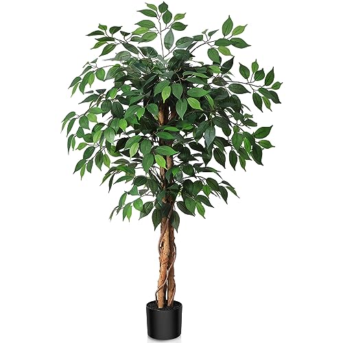 SOGUYI 120 cm Kunstpflanze Ficusbaum - Kunstpflanzen wie echt mit Stamm aus Naturholz, Große Künstliche Pflanzen für Büro, Zuhause, Innen- und Außendekoration, 1 Packung von SOGUYI