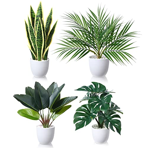 SOGUYI Kunstpflanze 40cm Künstliche Pflanzen im Topf Für Indoor Decor Home Schreibtisch Badezimmer Schlafzimmer Wohnzimmer Dekoration(4 Pack) von SOGUYI