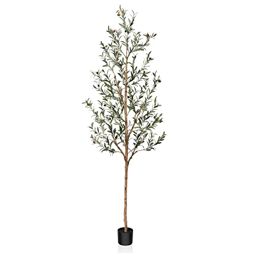 SOGUYI Olivenbaum Künstlich, 210cm Kunstpflanze Olivenbaum mit Naturholzstamm und lebensechten Früchten für die Heim- und Bürodekoration – Große Künstliche Pflanzen für den Innenbereich, 1 Packung von SOGUYI