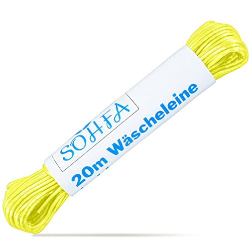 SOHFA 20m Wäscheleine in Gelb - Camping Wäscheleine | Robuste Reise-Wäscheleine für Wohnmobil, Camping, Haushalt und Garten | mit Polyesterkern und Kunststoffummantelung von SOHFA