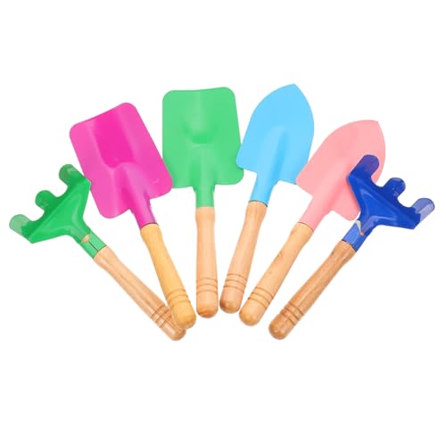 SOIMISS 2 Satz Buntes Gartenspielzeug mit Robusten Eisenschaufeln Rechen und Kelle Rutschfesten Holzgriffen für Jungen und Mädchen zum Spielerischen Gärtnern im Garten Zufällige Farbe von SOIMISS