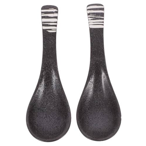 SOIMISS 2 Stück Keramik Suppenlöffel Retro Design mit Charmantem Muster Kompakte Asiatische Ramen Löffel für Suppe und Tischdeko Sicheres Küchenutensil aus Hochwertiger Keramik von SOIMISS