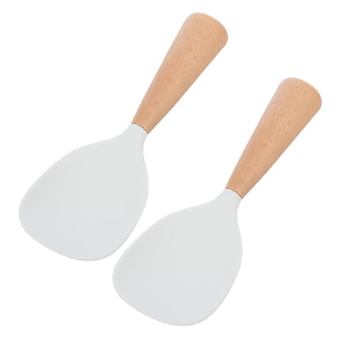 SOIMISS 2 Stück Silikon Reislöffel mit Holzgriff Selbststehend Antihaftbeschichtet Hitzebeständig Ergonomisch Rutschfester Griff Leicht zu Reinigen für Reis und Kartoffelpüree von SOIMISS