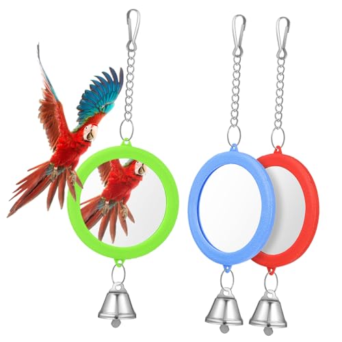 SOIMISS 3 Stück Vogelspielzeug Teiliges Rundes Doppelseitiges Spiegel mit Glocke Interaktive Käfigzubehör für Wellensittiche Papageien Nymphensittiche und Sittiche Leicht zu Installieren von SOIMISS