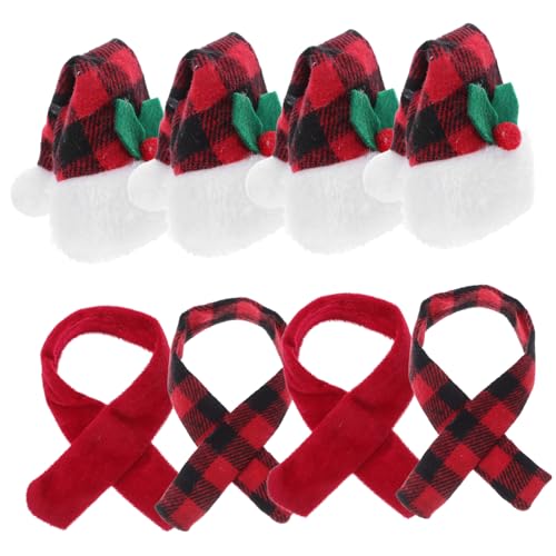 SOIMISS 4 Sätze Weihnachts Weinflaschen Hussen Buffalo Plaid mit Mini Santa Hut und Schal Festliche Tischdekoration Vielseitig für Party Zuhause Gastronomie Weicher Farbbeständig von SOIMISS