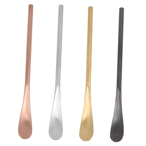 SOIMISS 4 Stück Teiliges Edelstahl Kaffeerührlöffel mit Langem Griff Farbige Rührstäbe in Silber Gold Roségold und Schwarz Praktisches Design für Bar Party Dessert und Wiederverwendbar von SOIMISS