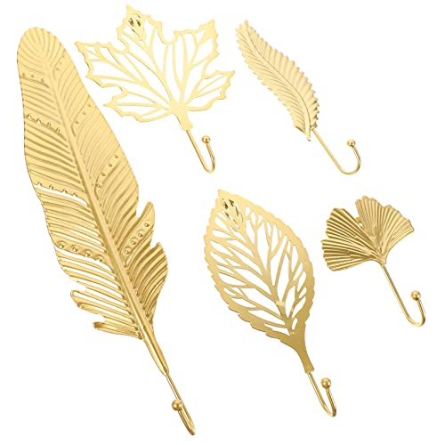 SOIMISS 5 Stück Wandhaken Teiliges Goldene Kleiderhaken und Federform für Schlüssel und Handtücher Dekorative Aufbewahrungslösung für Küche Bad und Wohnräume von SOIMISS