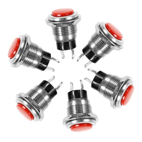 SOIMISS 6 Stück Mini Drucktaster Pin Selbstzurückstellend Runder Power Schalter aus Zinklegierung und PP Einfach zu Montieren Robuster Auto Schalter in Rot Kompatibel für von SOIMISS