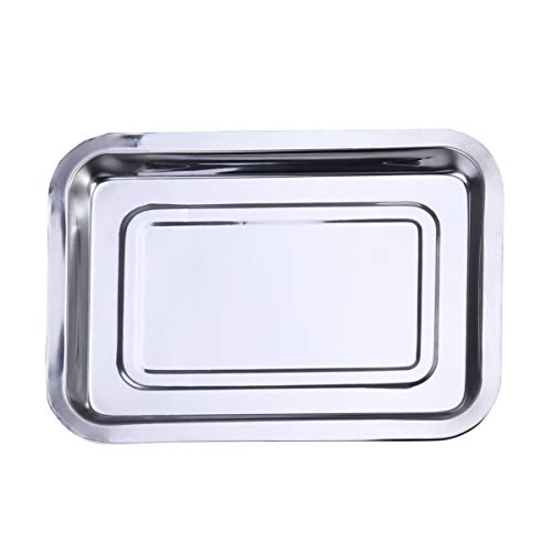 SOIMISS Backblech Edelstahlgrill- Fach- Plat BBQ- Grillablage Restaurant Servierfach 36X27x4. 8 cm Flache Backpfanne BBQ Grill Basket 34x26 Edelstahl+Schale+rechteckig von SOIMISS