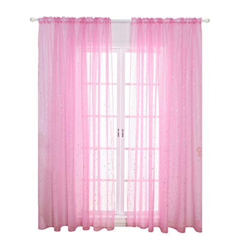 SOIMISS Gardinen Für Gardinenschiene Basic Rod Pocket Sheer Vorh? Glitter Sterne Fenster Vorhangplatten für Home Schlafzimmer Fenster Screening (Rosa 40W 108L) Bleiband Für Gardinen von SOIMISS