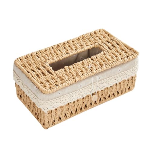 SOIMISS Handgewebte Serviettenbox Deckel Beige Multifunktionale Aufbewahrungsbox für Haushalt und Schreibtisch Eleganter Tissue Organizer für Saubere Tischoberflächen von SOIMISS